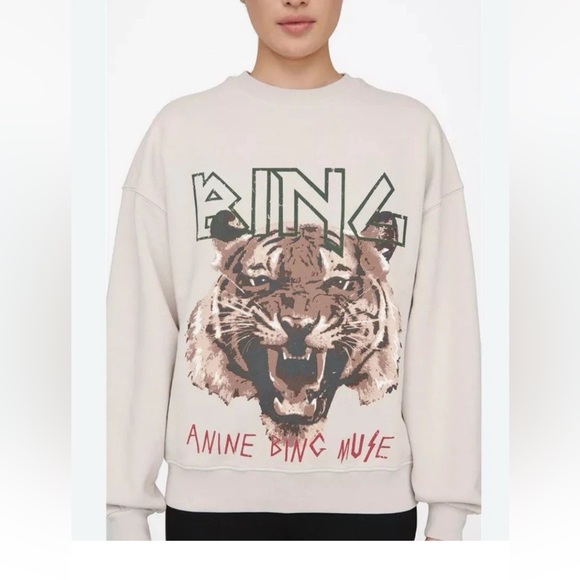 Anine Bing Tops - Anine Bing Cream Tiger Crewneck Sweatshirt